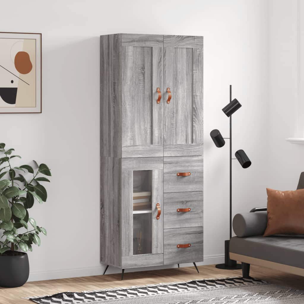 Hoge kast 69,5x34x180 cm bewerkt hout grijs sonoma eikenkleurig is nu te koop bij PeponiXL, paradijselijk wonen!