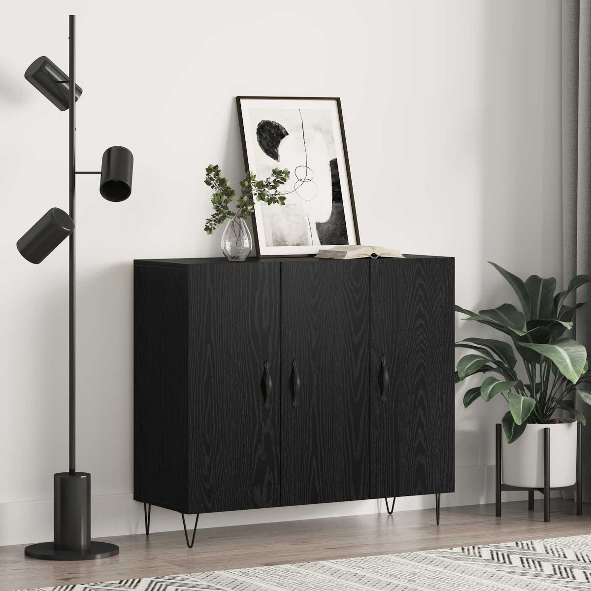 Dressoir Zwart Eiken 90 x 32,5 x 80 cm Bewerkt hout is nu te koop bij PeponiXL, paradijselijk wonen!