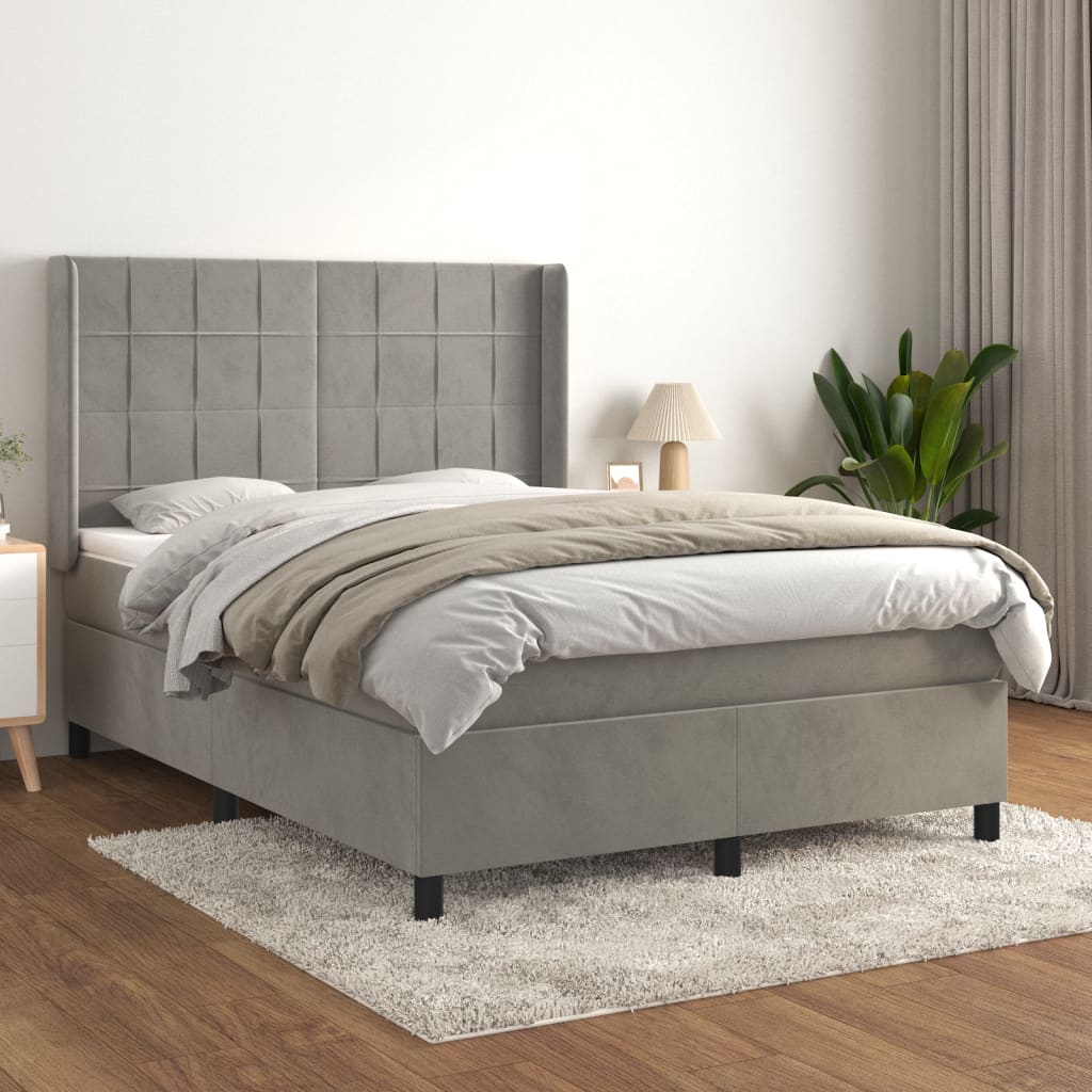 Boxspring met matras fluweel lichtgrijs 140x200 cm is nu te koop bij PeponiXL, paradijselijk wonen!