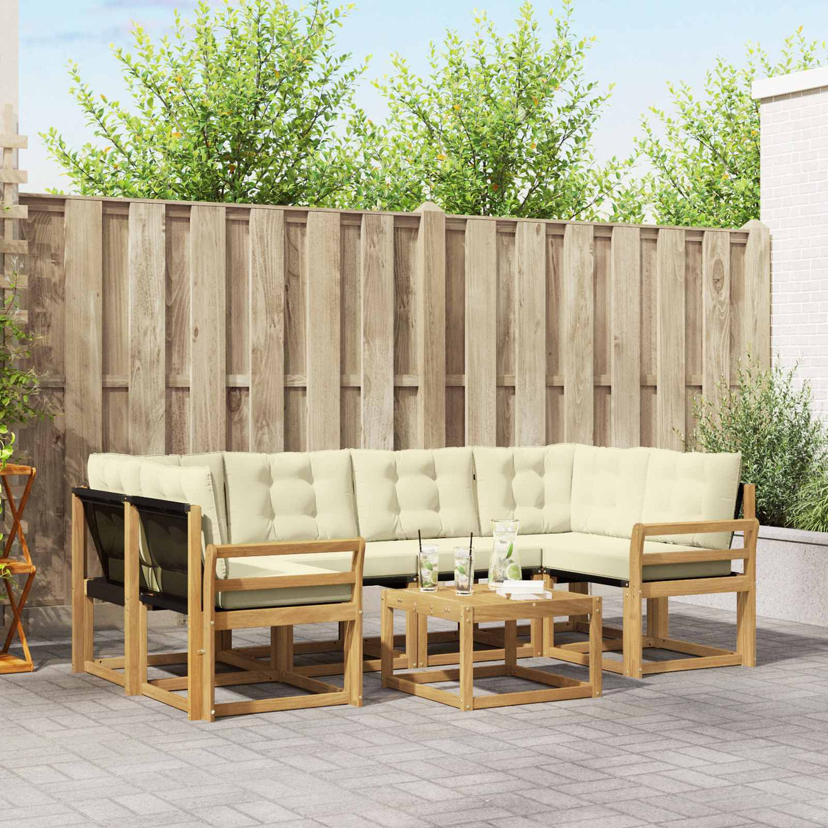 Buiten bankenset met kussen 7 pcs Wit en crèmekleurig is nu te koop bij PeponiXL, paradijselijk wonen!