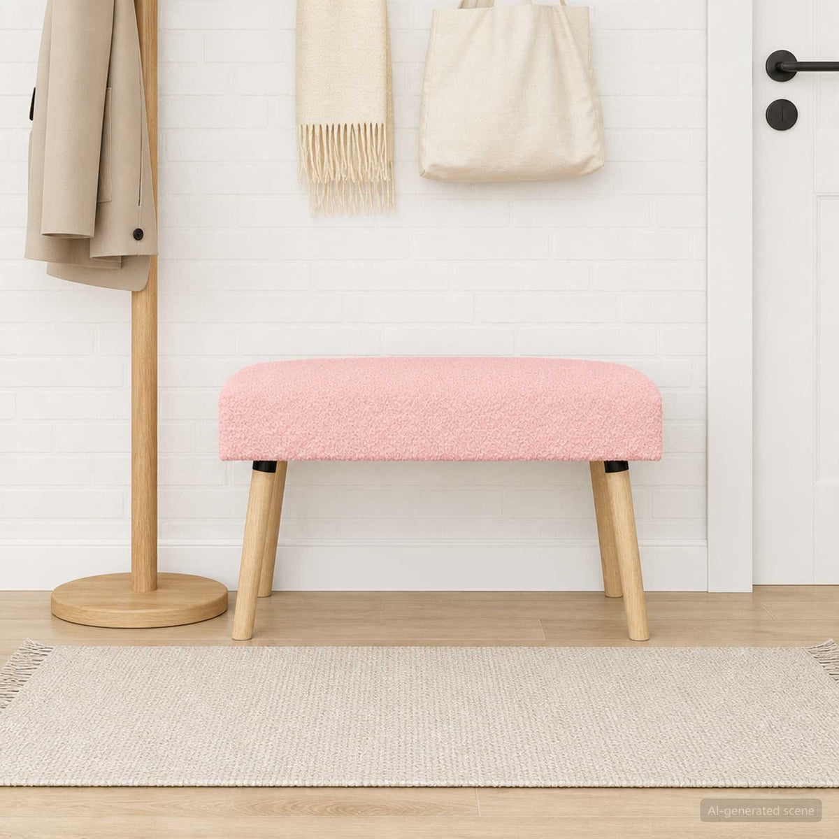Bank Effen Roze 80 x 40 x 46 cm Bouclé is nu te koop bij PeponiXL, paradijselijk wonen!