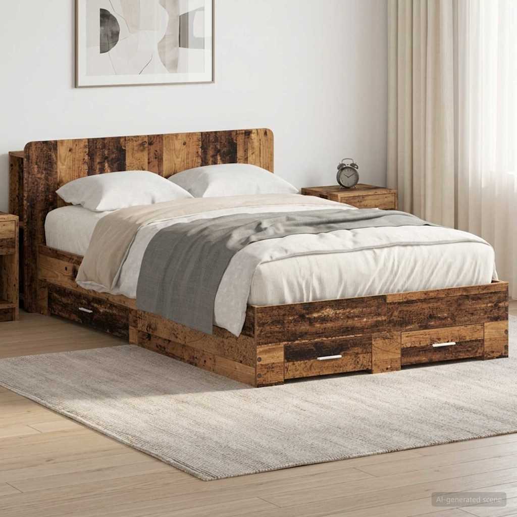 Bedframe met opslag Oud hout 120 x 190 cm Bewerkt hout is nu te koop bij PeponiXL, paradijselijk wonen!
