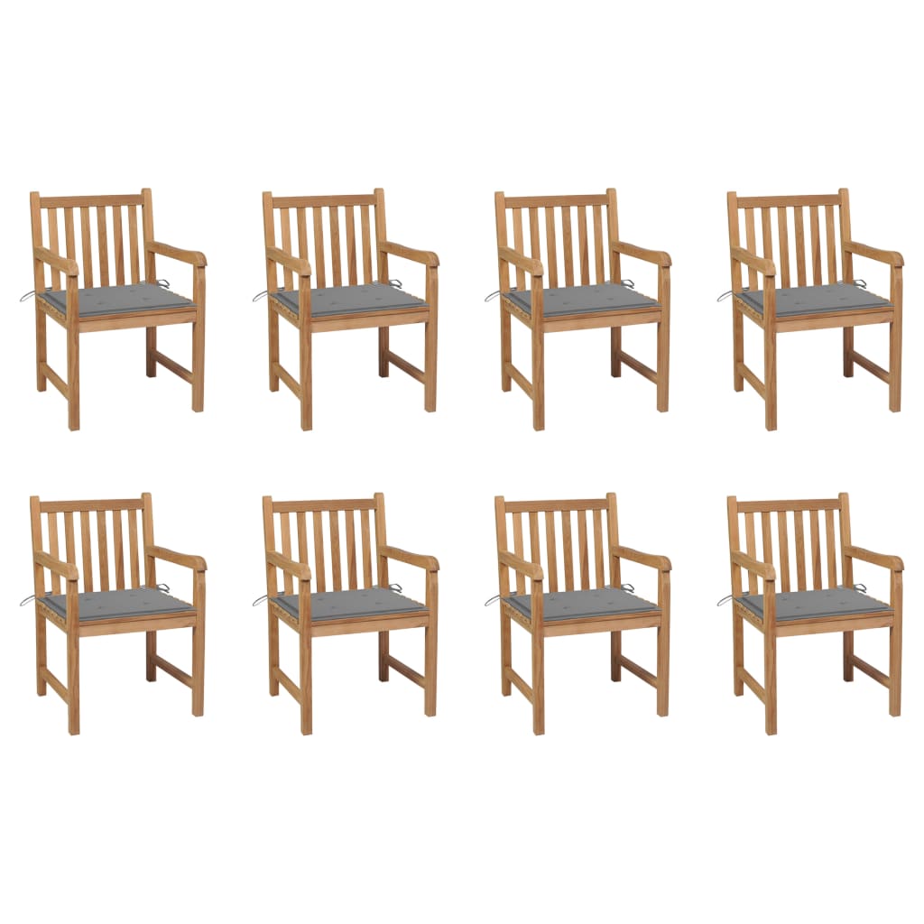Tuinstoelen 8 st met grijze kussens massief teakhout is nu te koop bij PeponiXL, paradijselijk wonen!