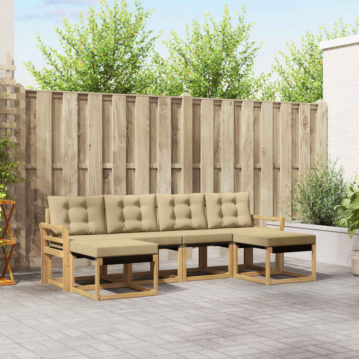 Buiten bankenset met kussen 6 pcs Wit en Beige is nu te koop bij PeponiXL, paradijselijk wonen!