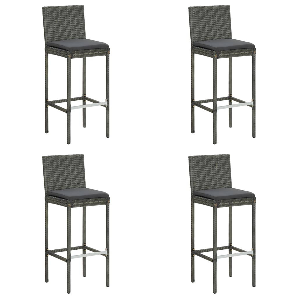 Tuinbarkrukken met kussens 4 st poly rattan grijs is nu te koop bij PeponiXL, paradijselijk wonen!