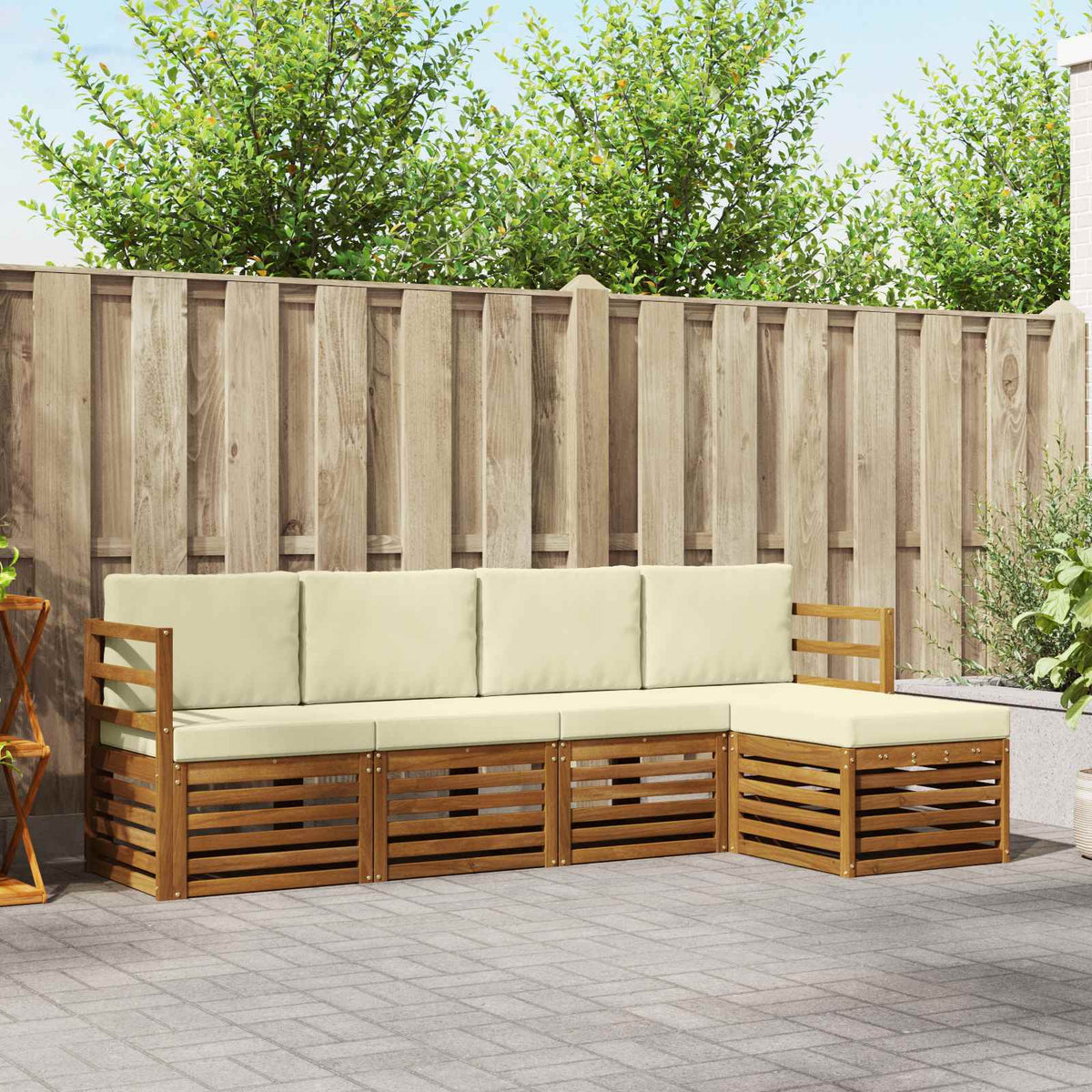 Buiten bankenset met kussen 5 pcs Natuurlijk en Crème is nu te koop bij PeponiXL, paradijselijk wonen!