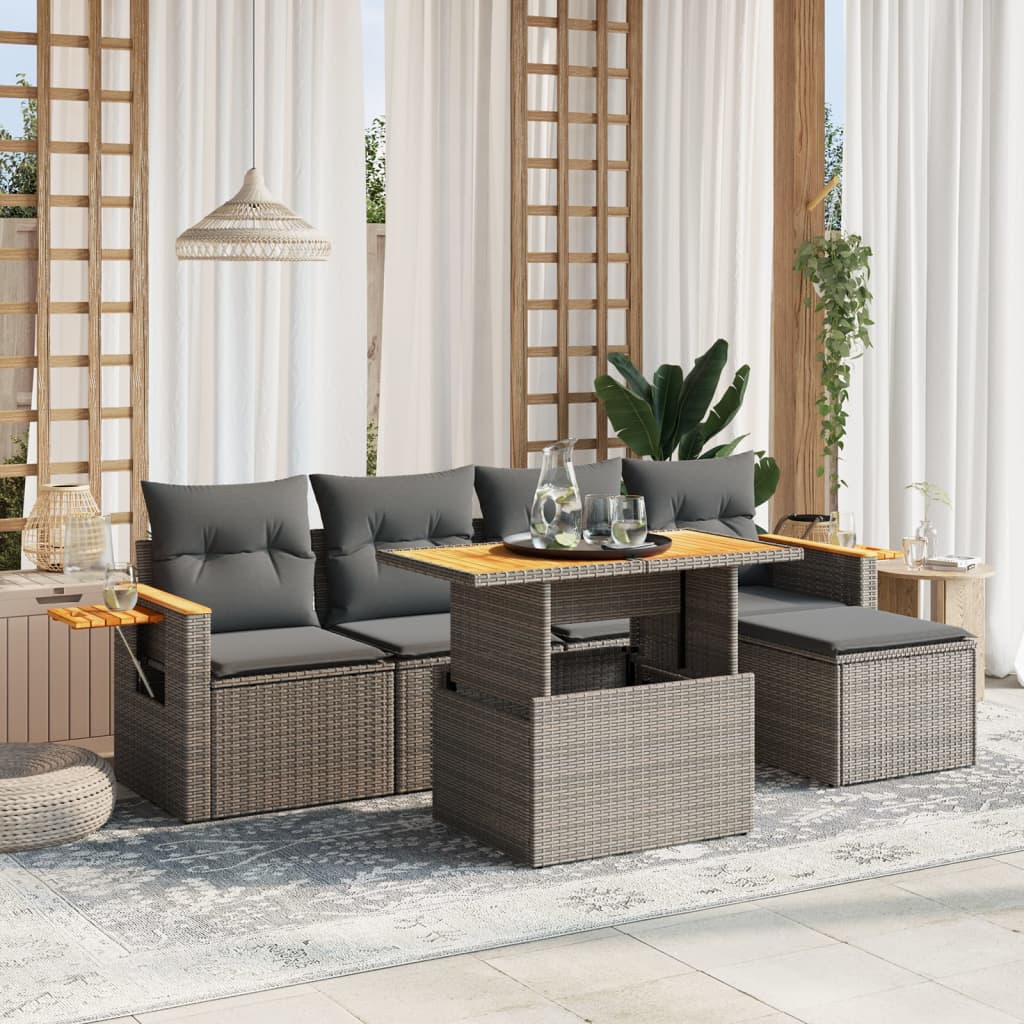 6-delige Loungeset met kussens poly rattan grijs is nu te koop bij PeponiXL, paradijselijk wonen!