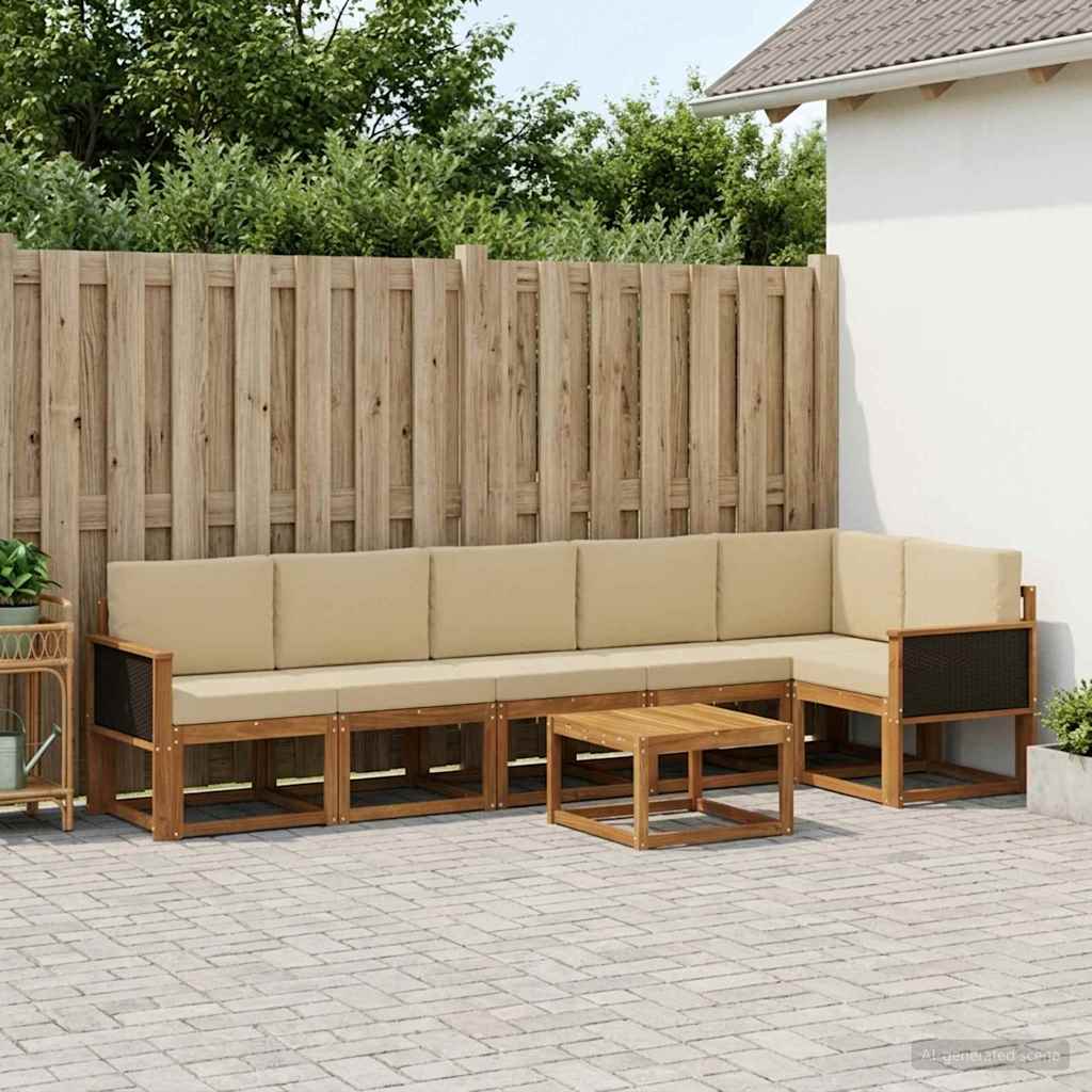 Buiten bankenset met kussen 7 pcs Natuurlijk en Beige Polyester is nu te koop bij PeponiXL, paradijselijk wonen!