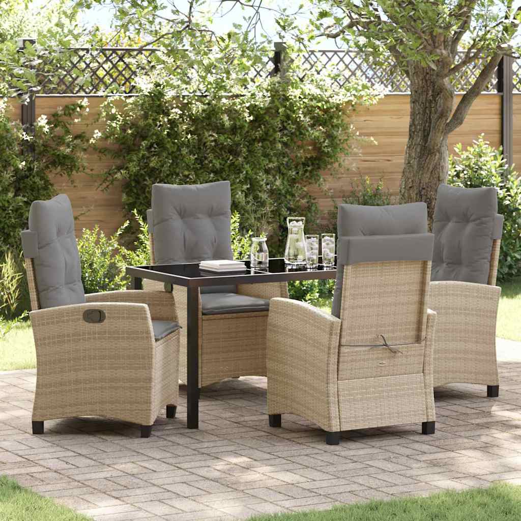 Tuin eettafelset met kussen 5 pcs Beige poly rattan is nu te koop bij PeponiXL, paradijselijk wonen!