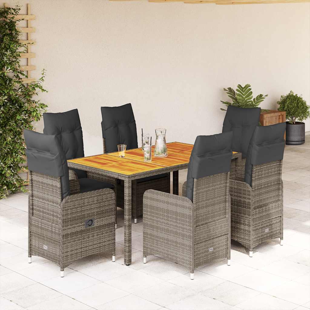 7-delige Bistroset met kussens poly rattan grijs is nu te koop bij PeponiXL, paradijselijk wonen!