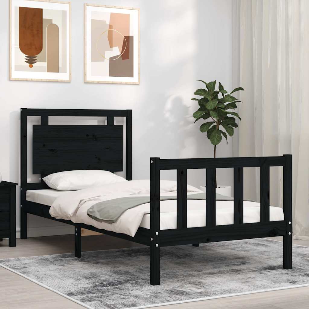 Bedframe met hoofdbord massief hout zwart is nu te koop bij PeponiXL, paradijselijk wonen!