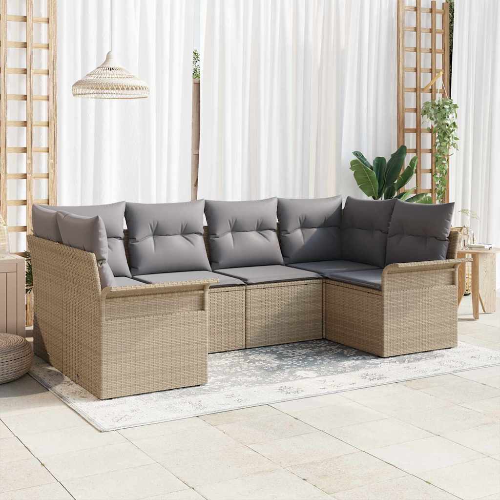 Tuin Sofa Set met opslag 6 pcs Beige Poly riet is nu te koop bij PeponiXL, paradijselijk wonen!
