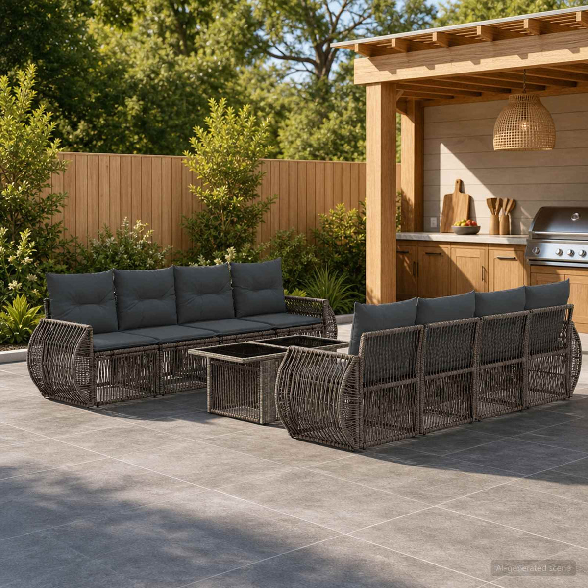 Tuinbankenset 9 st Grijs en Donkergrijs poly rattan is nu te koop bij PeponiXL, paradijselijk wonen!