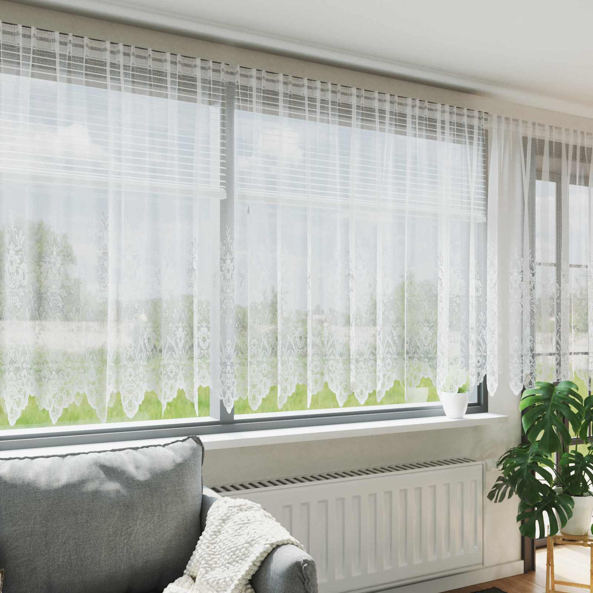 Kantgordijn met gordijnen Bloemen Wit 240 x 500 cm Polyester is nu te koop bij PeponiXL, paradijselijk wonen!