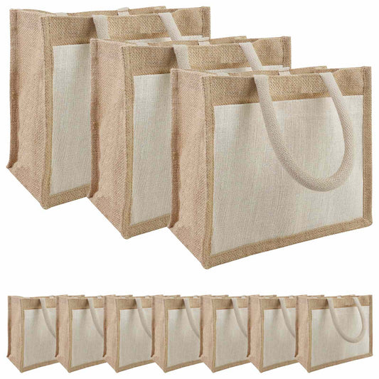 Jute handtassen met zak 10 Natuurlijk en Wit 26 x 22 x 14 cm is nu te koop bij PeponiXL, paradijselijk wonen!