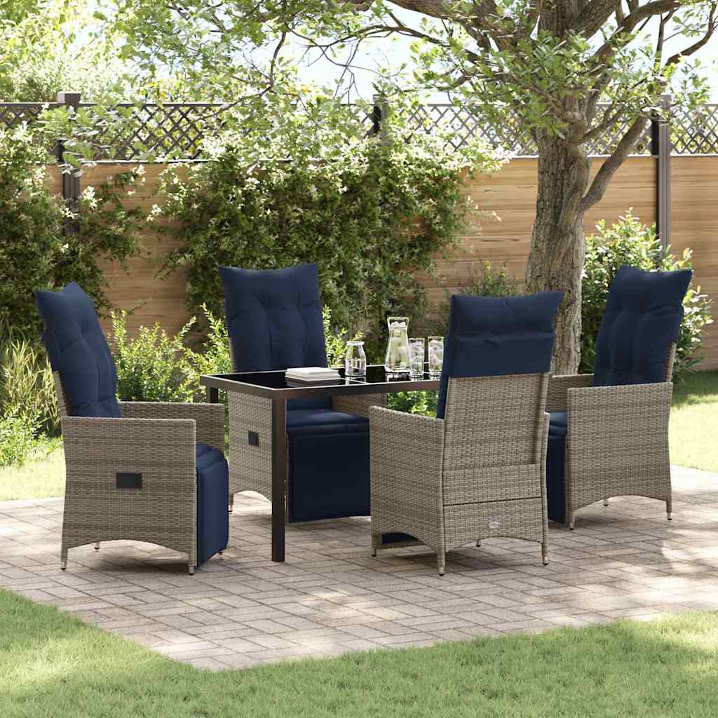 Tafel en stoelen set met kussen 5 pcs Grijs PE Rattan is nu te koop bij PeponiXL, paradijselijk wonen!
