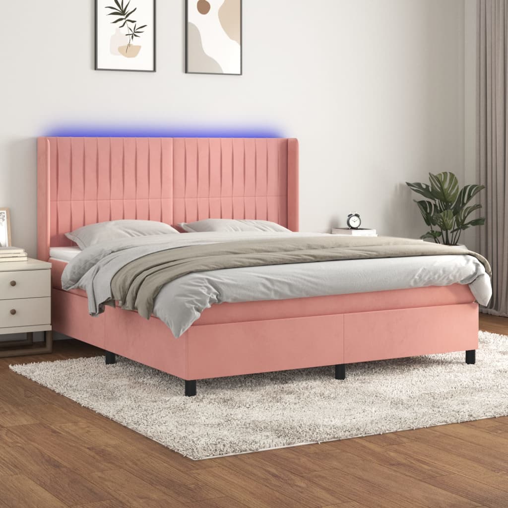 Boxspring met matras en LED fluweel roze 180x200 cm is nu te koop bij PeponiXL, paradijselijk wonen!