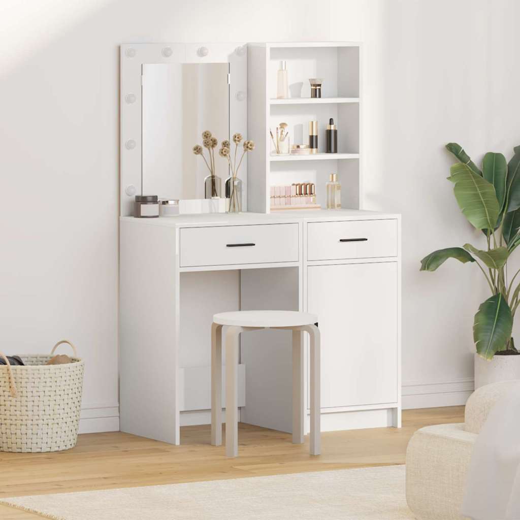 Make-up tafel set met LED met lade 2 pcs Wit Bewerkt hout is nu te koop bij PeponiXL, paradijselijk wonen!