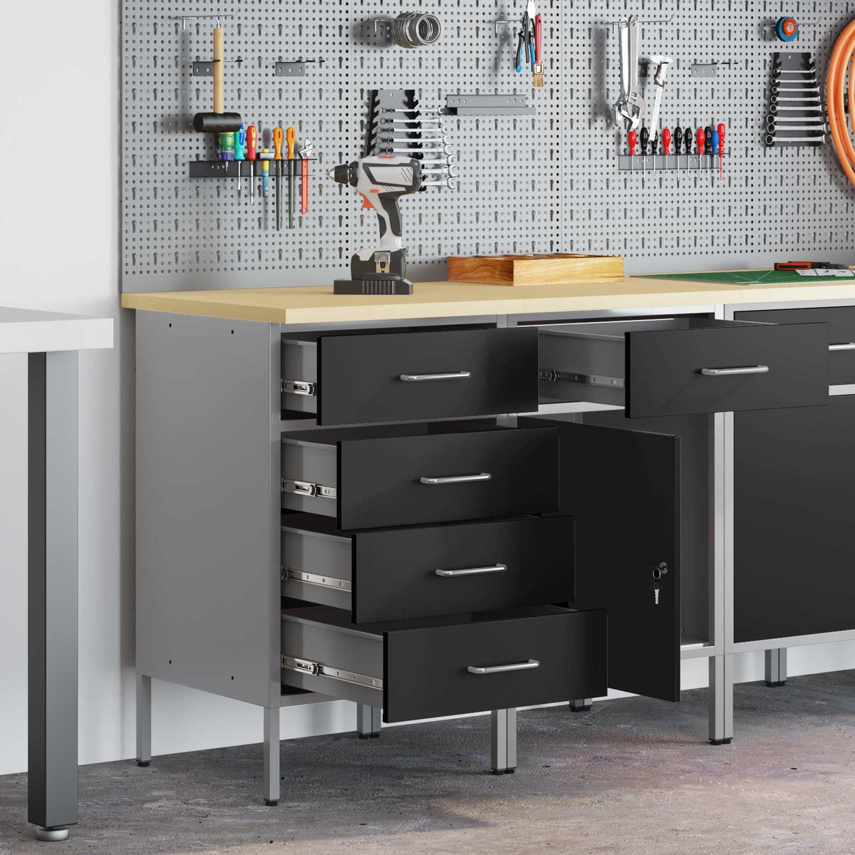Werk kast met lade 2 pcs Zwart en Grijs 100 x 55 x 85 cm is nu te koop bij PeponiXL, paradijselijk wonen!