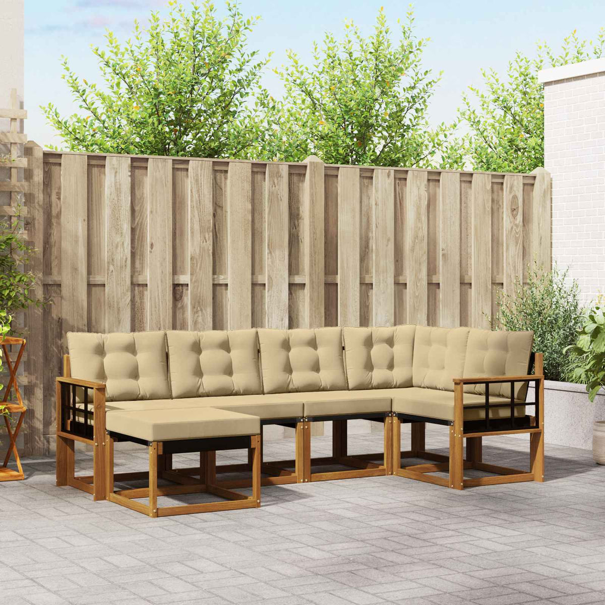 Buiten bankenset met kussen 6 pcs Natuurlijk en Beige is nu te koop bij PeponiXL, paradijselijk wonen!