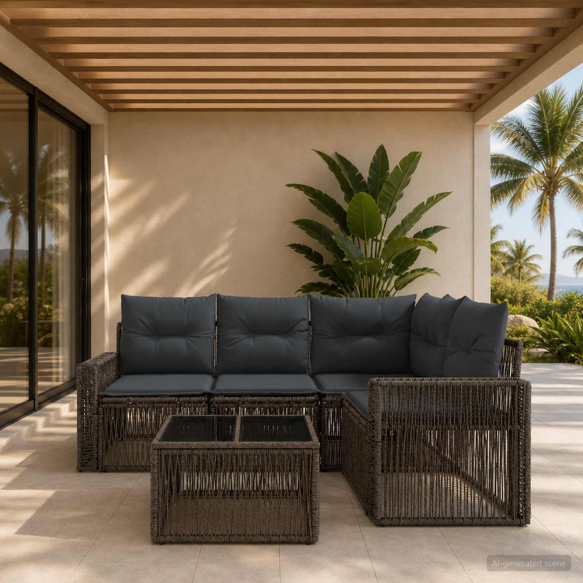 Tuinbankenset 5 pcs Grijs en Donkergrijs poly rattan is nu te koop bij PeponiXL, paradijselijk wonen!
