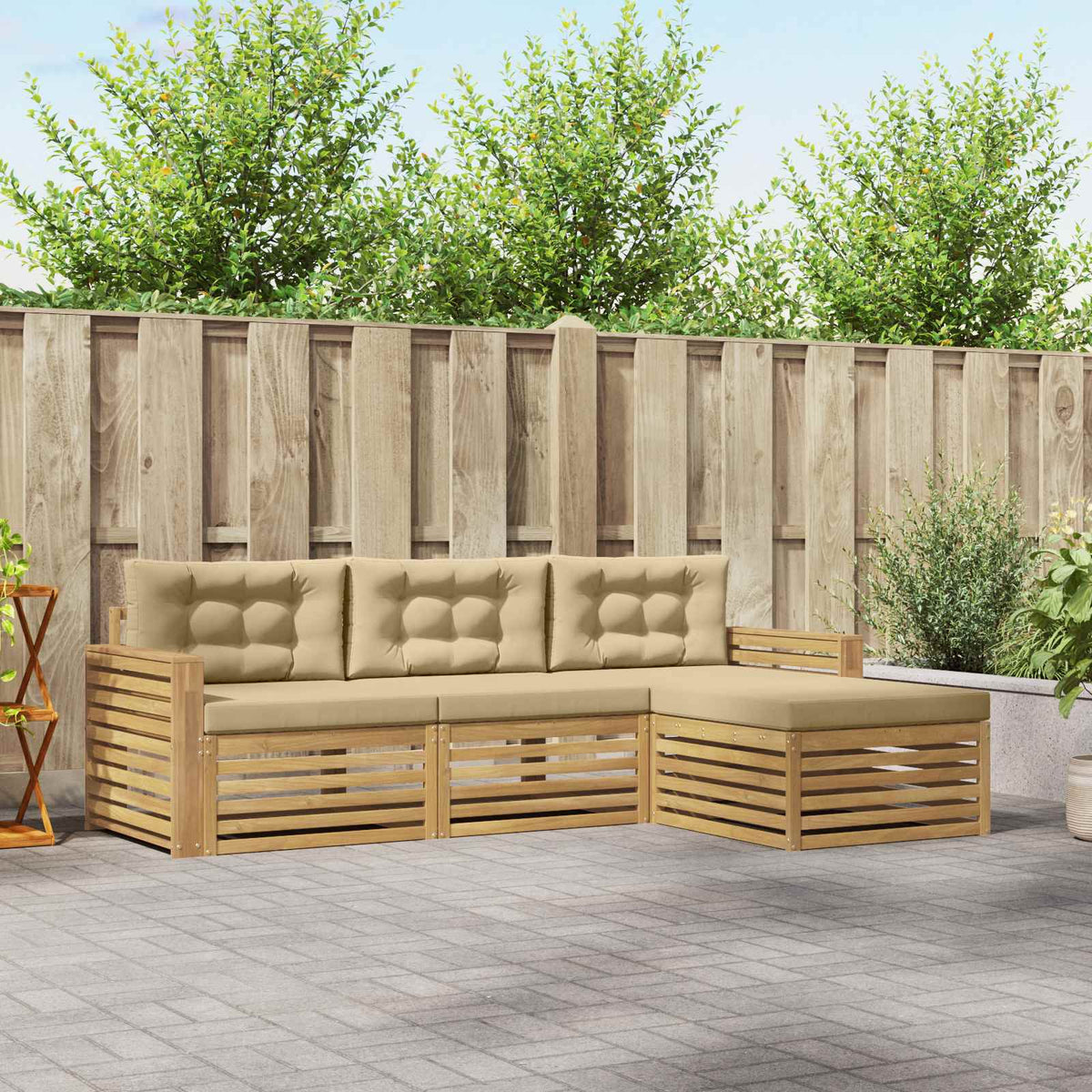 Buiten bankenset 4 pcs Wit en Beige is nu te koop bij PeponiXL, paradijselijk wonen!