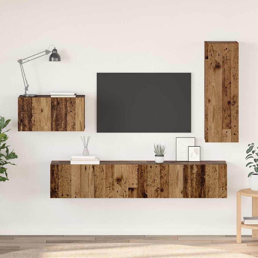 Tv-meubelset met lade 4 pcs Oud Hout Bewerkt hout is nu te koop bij PeponiXL, paradijselijk wonen!