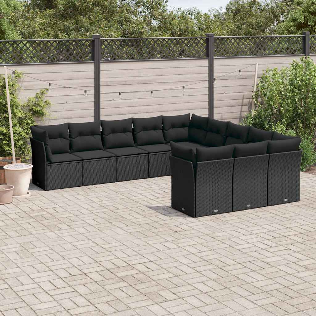 11-delige Loungeset met kussens poly rattan zwart is nu te koop bij PeponiXL, paradijselijk wonen!