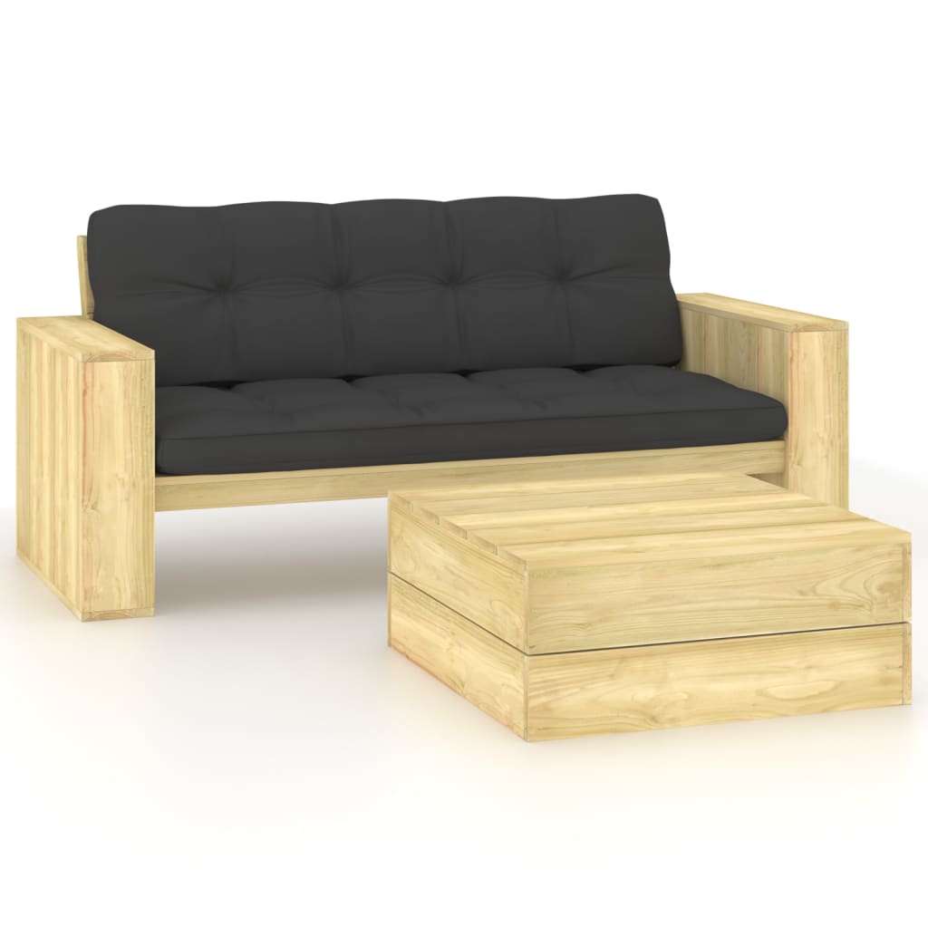 2-delige Loungeset met kussens geïmpregneerd grenenhout is nu te koop bij PeponiXL, paradijselijk wonen!