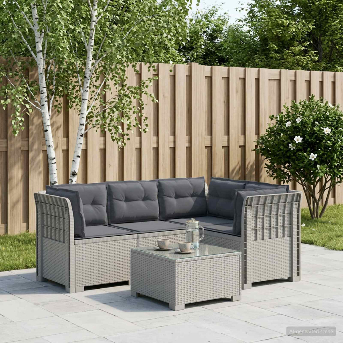 4-Zits Tuin Sofa met Kussens Rattan Look PP Wit is nu te koop bij PeponiXL, paradijselijk wonen!