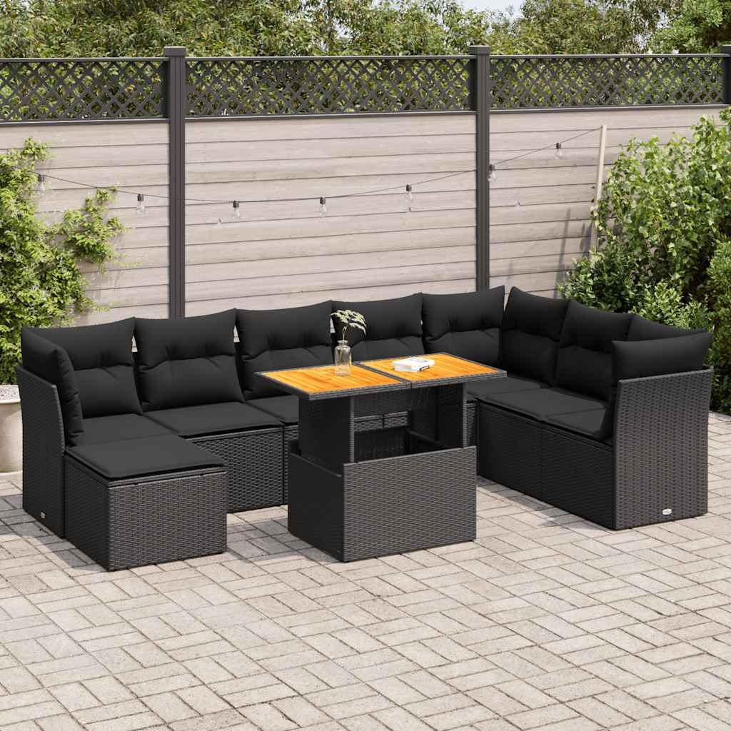 9-delige Loungeset met kussens poly rattan zwart is nu te koop bij PeponiXL, paradijselijk wonen!