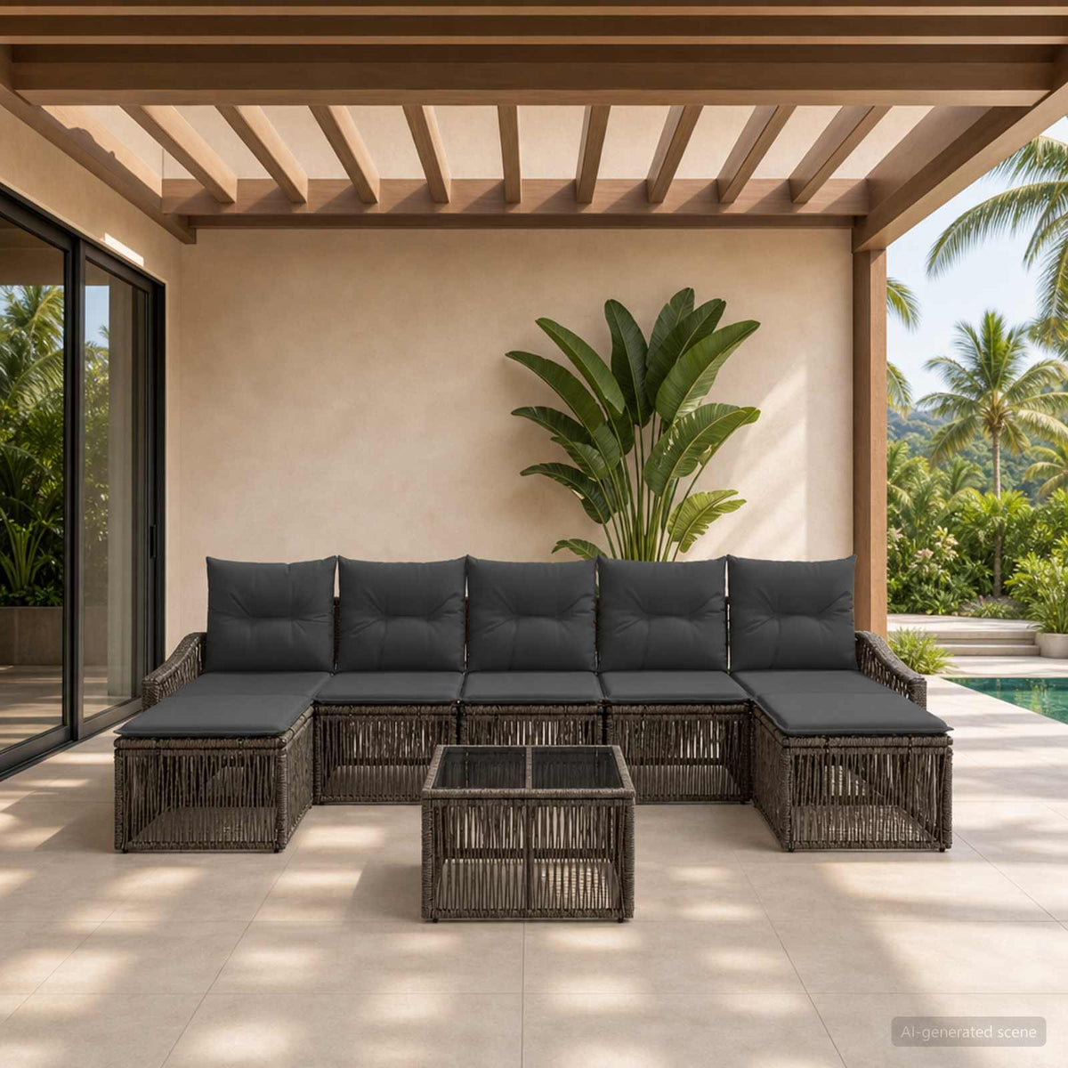 Tuinbankenset 8 pcs Grijs poly rattan is nu te koop bij PeponiXL, paradijselijk wonen!