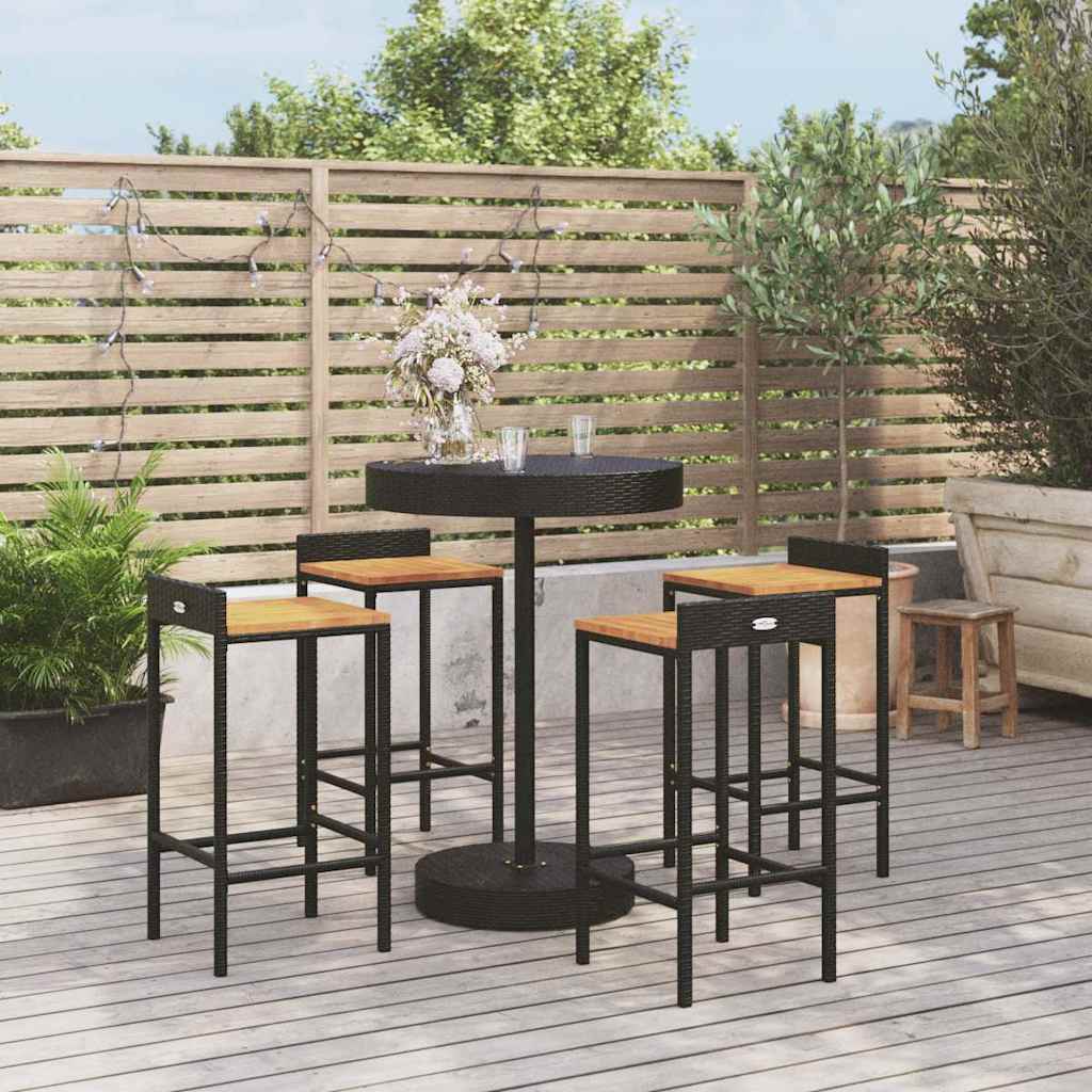 5-delige Tuinbarset poly rattan en massief acaciahout zwart is nu te koop bij PeponiXL, paradijselijk wonen!