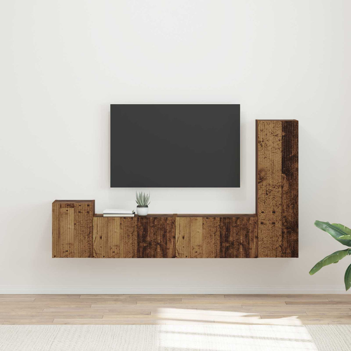 Tv-meubelset Wandgemonteerd 4 pcs Oudhout Bewerkt hout is nu te koop bij PeponiXL, paradijselijk wonen!