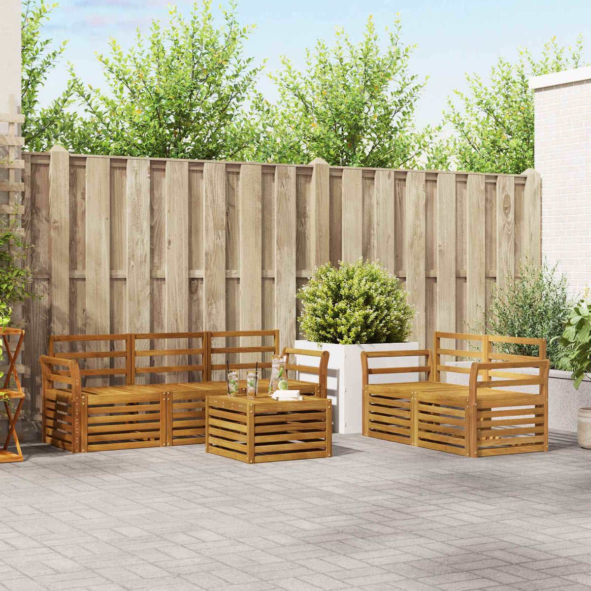 Sofa-Sets 6 pcs Naturel Massief Acaciahout is nu te koop bij PeponiXL, paradijselijk wonen!