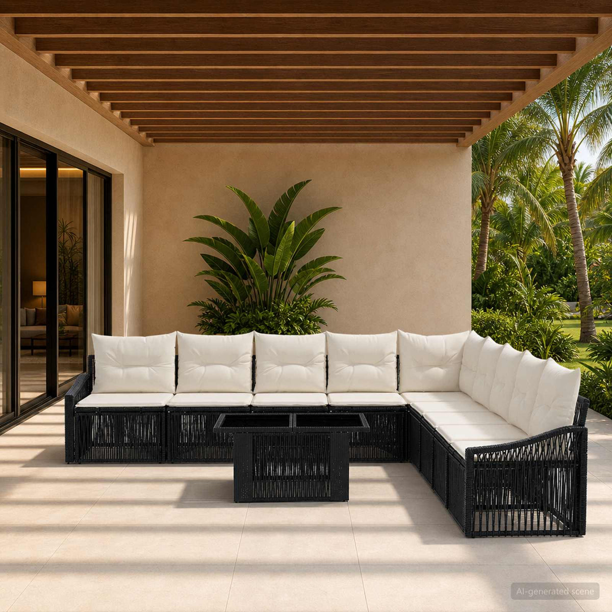 Tuinbankenset 10 st Zwart en Cream Wit poly rattan is nu te koop bij PeponiXL, paradijselijk wonen!