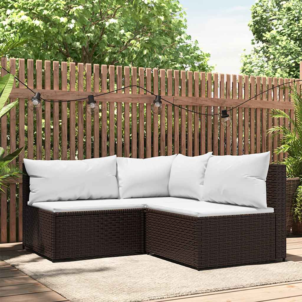3-delige Loungeset met kussens poly rattan bruin is nu te koop bij PeponiXL, paradijselijk wonen!