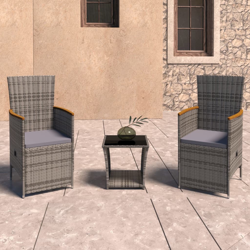 3-delige Loungeset met kussens poly rattan grijs is nu te koop bij PeponiXL, paradijselijk wonen!