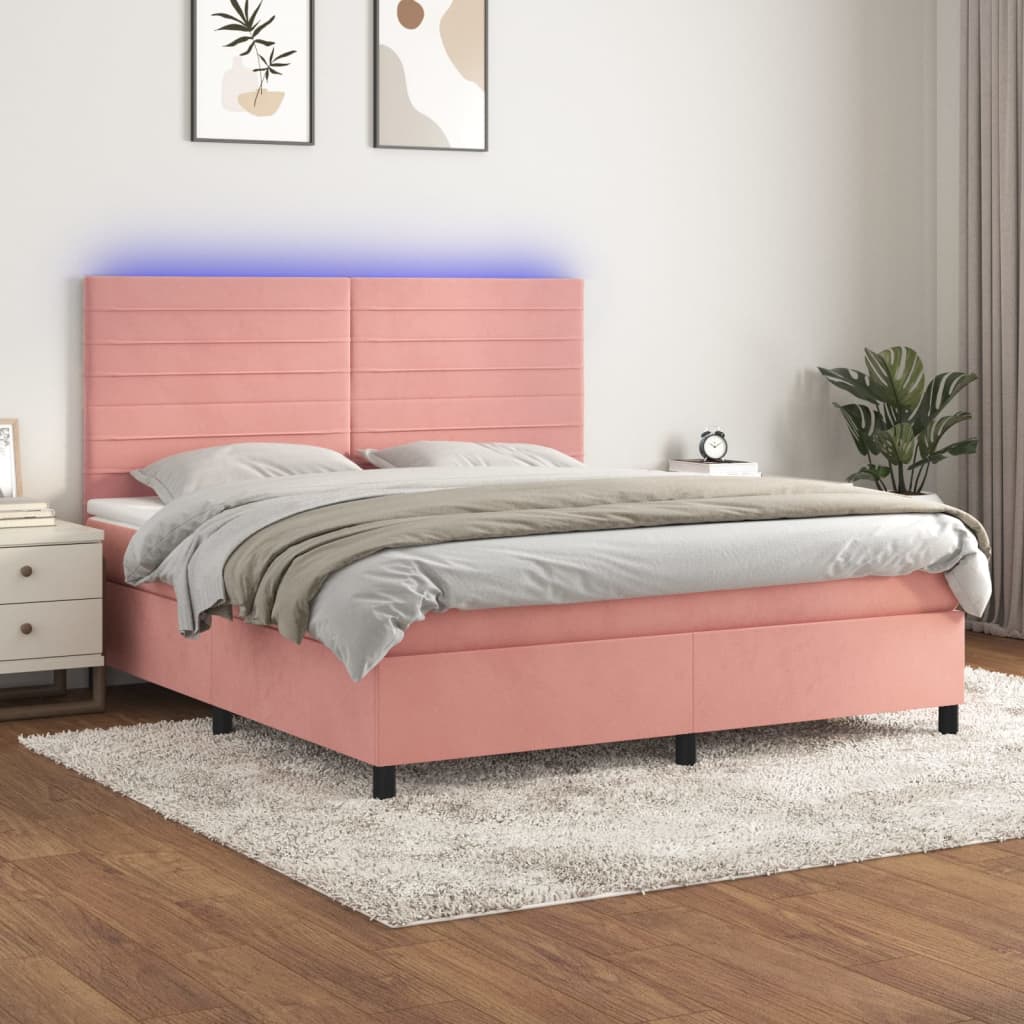Boxspring met matras en LED fluweel roze 180x200 cm is nu te koop bij PeponiXL, paradijselijk wonen!