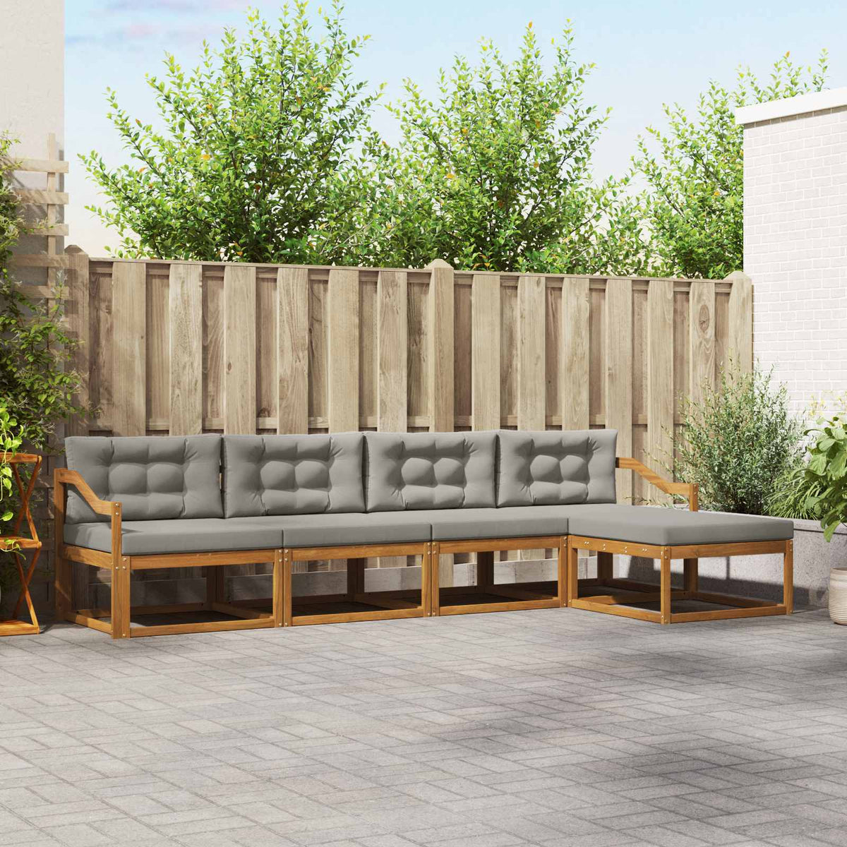 Buiten bankenset met kussen 5 pcs Natuurlijk en Lichtgrijs is nu te koop bij PeponiXL, paradijselijk wonen!