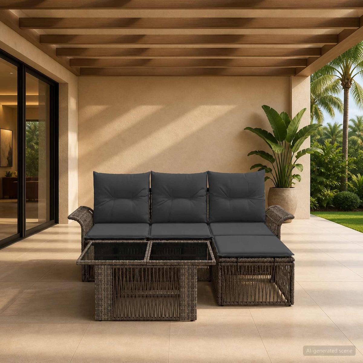 Tuinbankenset 5 st Grijs en Donkergrijs poly rattan is nu te koop bij PeponiXL, paradijselijk wonen!