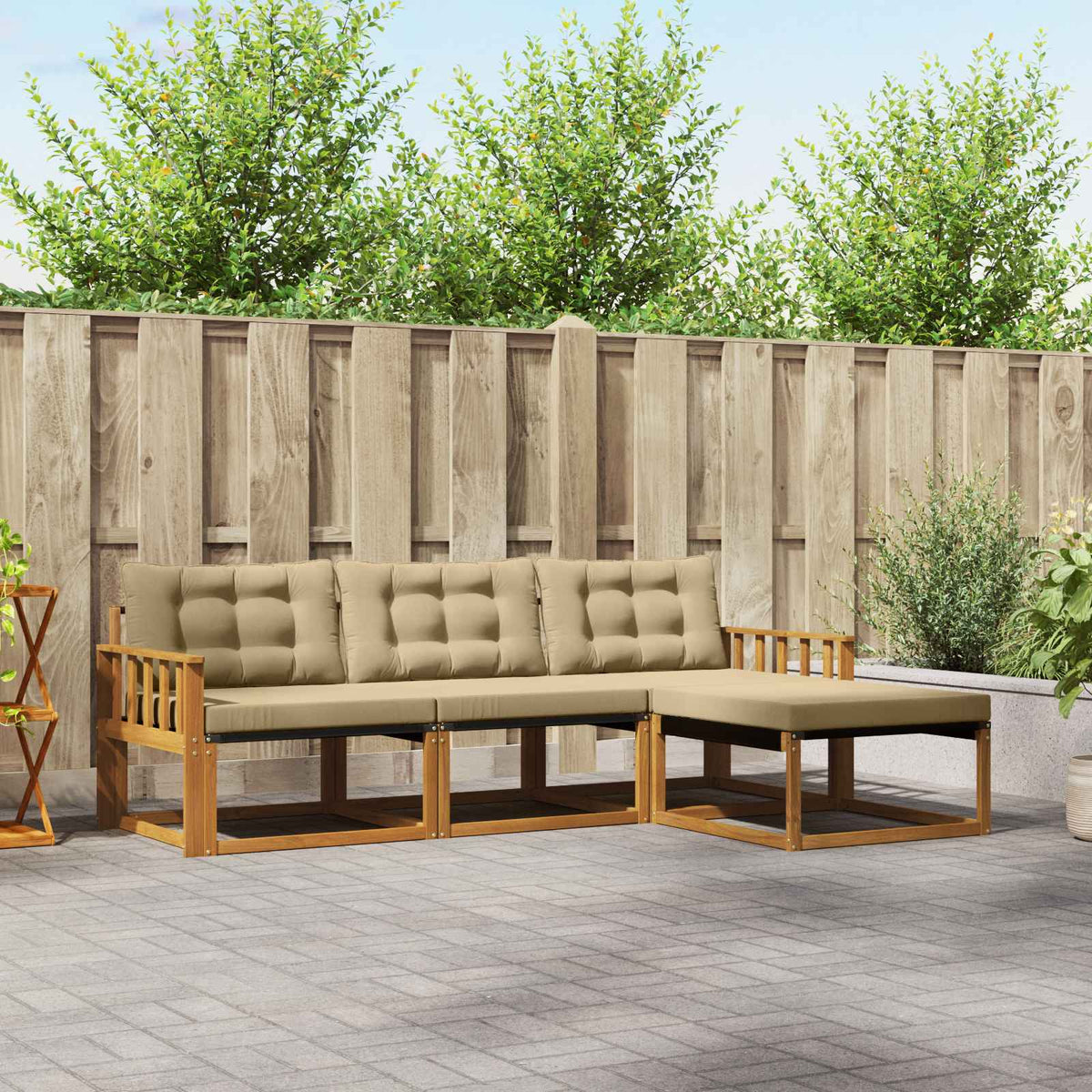 Buiten bankenset met kussen 4 pcs Natuurlijk en Beige is nu te koop bij PeponiXL, paradijselijk wonen!