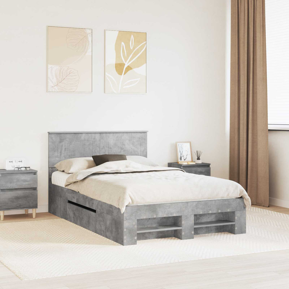 Bedframe met hoofdeinde Beton Grijs 120 x 200 cm Bewerkt hout is nu te koop bij PeponiXL, paradijselijk wonen!
