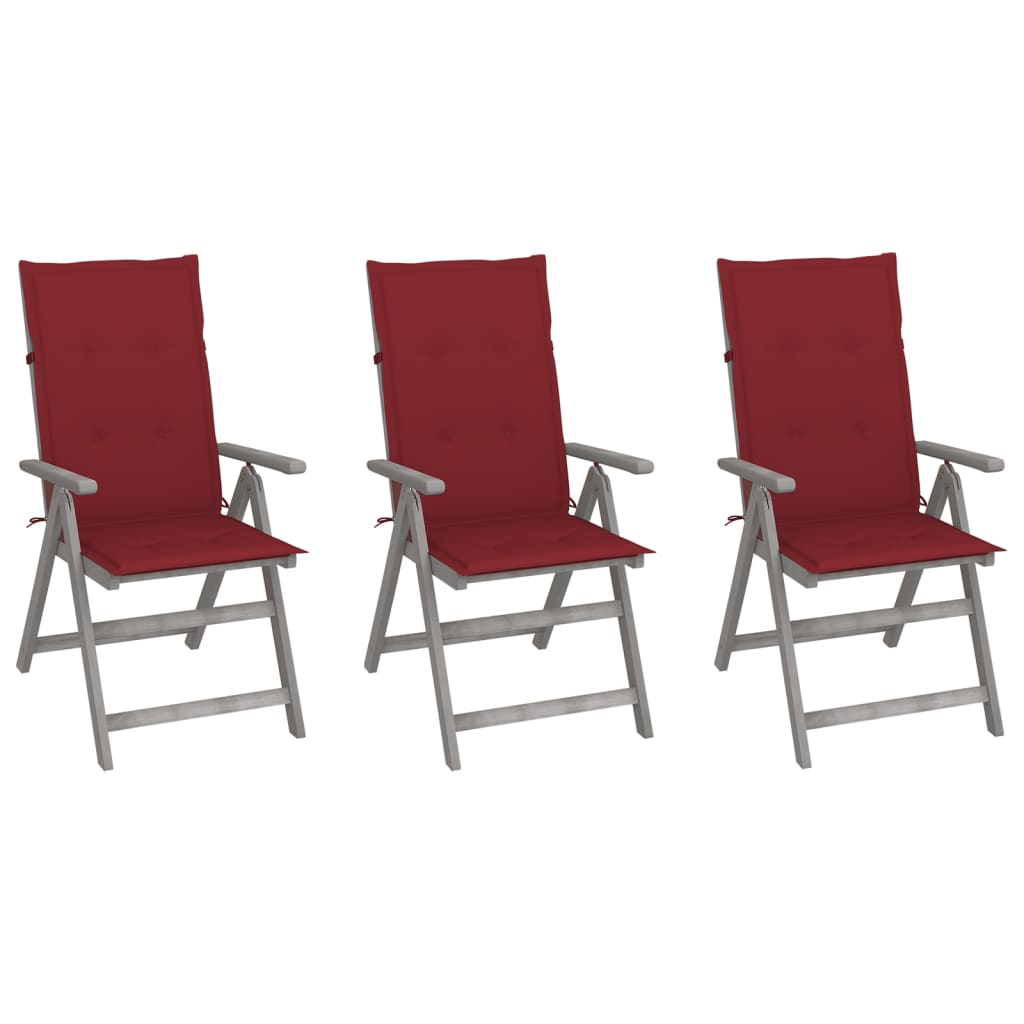 Tuinstoelen 3 st verstelbaar met kussens massief acaciahout is nu te koop bij PeponiXL, paradijselijk wonen!