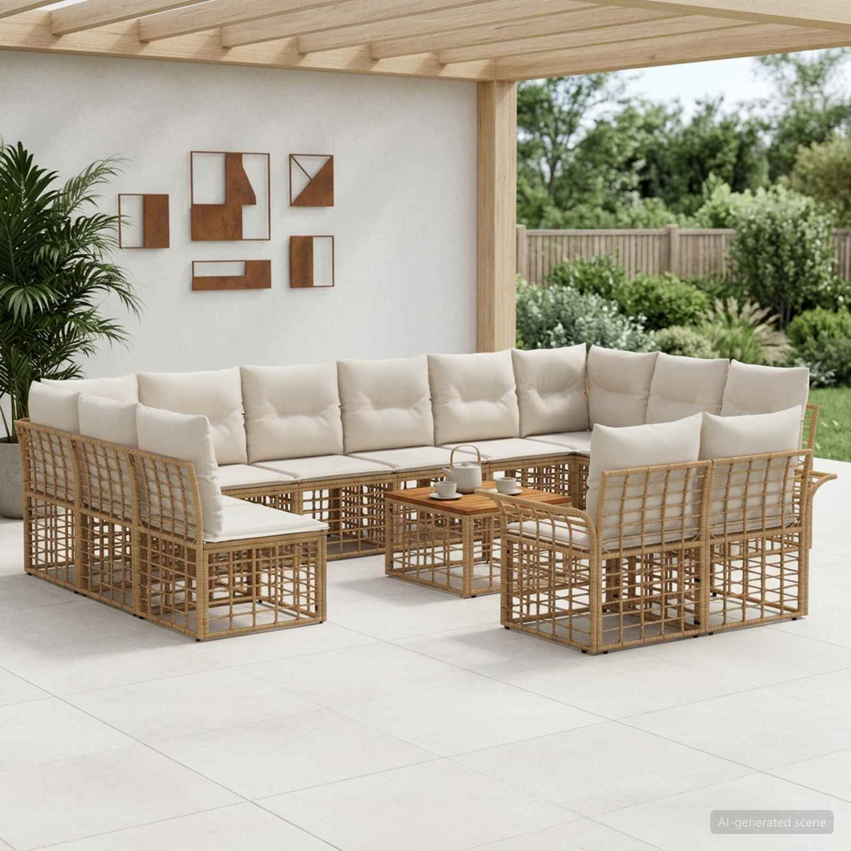 Buiten bankenset 13 pcs Natuurlijk en Crème Wit Polyester is nu te koop bij PeponiXL, paradijselijk wonen!