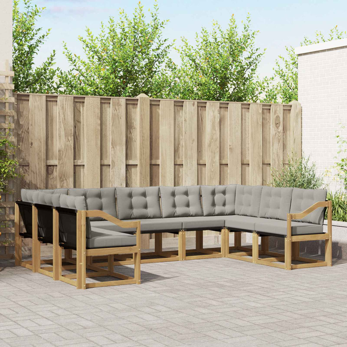Buiten bankenset met kussen 9 pcs Wit en Lichtgrijs is nu te koop bij PeponiXL, paradijselijk wonen!