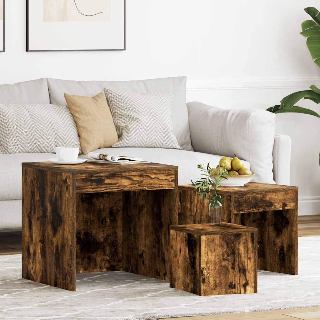 3-delige Tafeltjesset bewerkt hout gerookt eikenkleurig is nu te koop bij PeponiXL, paradijselijk wonen!