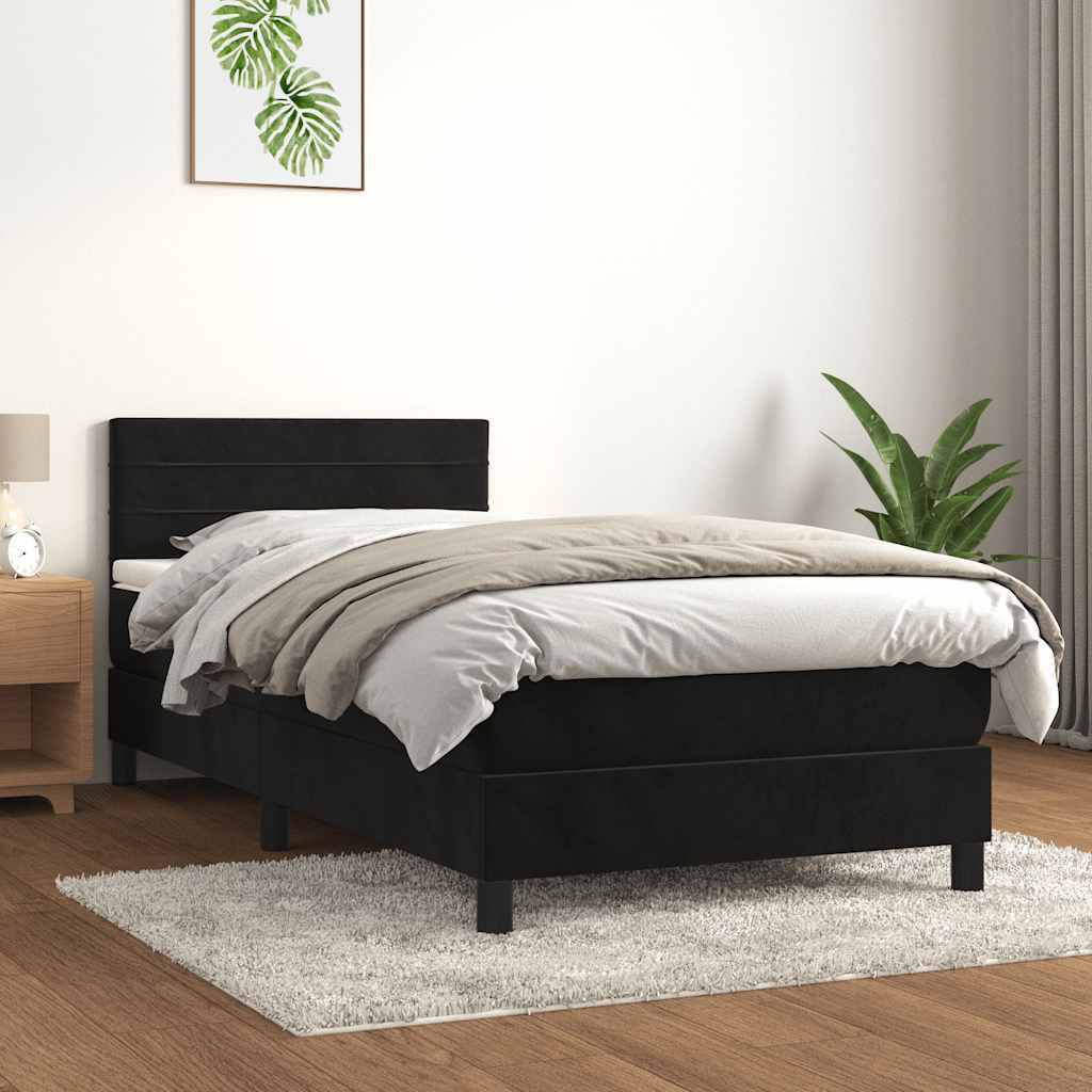 Boxspring met matras fluweel zwart 80x200 cm is nu te koop bij PeponiXL, paradijselijk wonen!