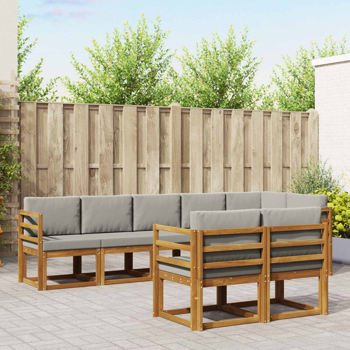 Buiten bankenset met kussen 8 pcs Natuurlijk en Lichtgrijs is nu te koop bij PeponiXL, paradijselijk wonen!