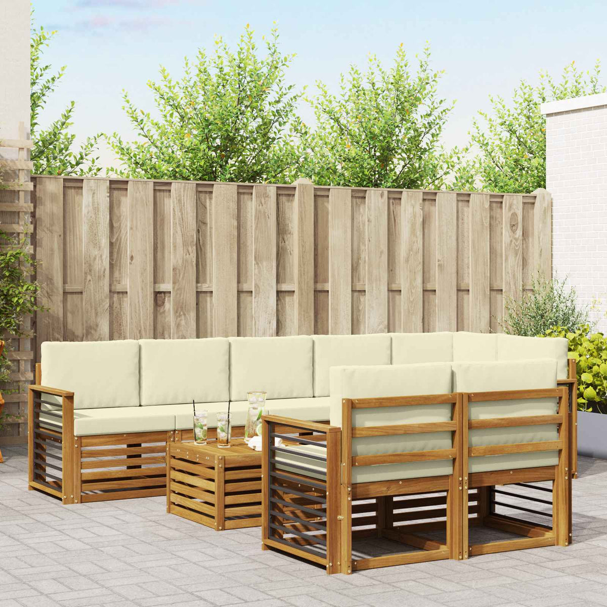 Sofa-Sets 9 pcs Natuurlijk en Crème Massief Acaciahout is nu te koop bij PeponiXL, paradijselijk wonen!